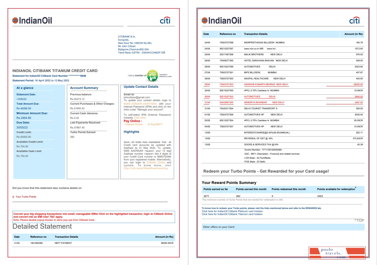 India Indian Oil utility bill template in Word and PDF format, 6 pages, 1